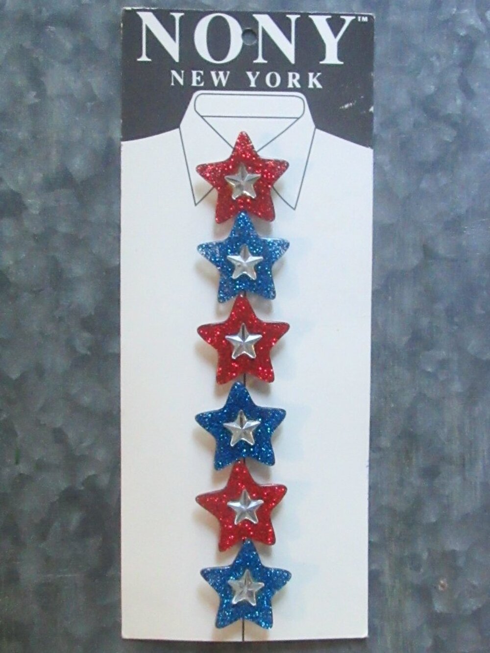 Vintage 80s 90s NONY Set of 6 Patriotic Glitter Star Button Covers NWT